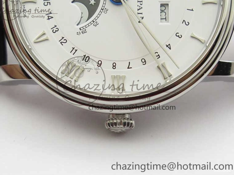 0128 MultiPurpose Villeret 6654 SS Complicated Function OMF 1:1 Best Edition White Dial on Black Leather Strap A6654 V 7901